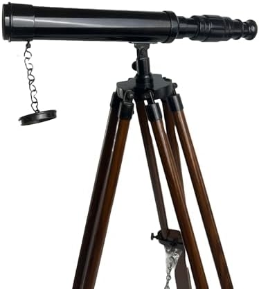 14 Inch Antique Brass Telescope with Wooden Tripod Stand