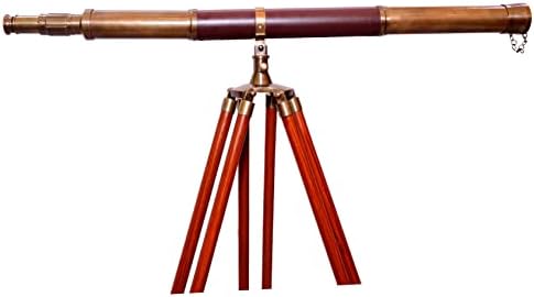 Nautical Antique Brass Telescope with Wooden Tripod