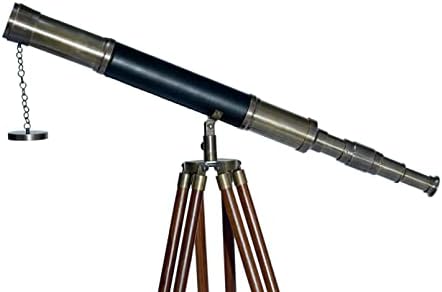 Nautical Floor Standing Antique Solid Brass Telescope with Wooden Tripod