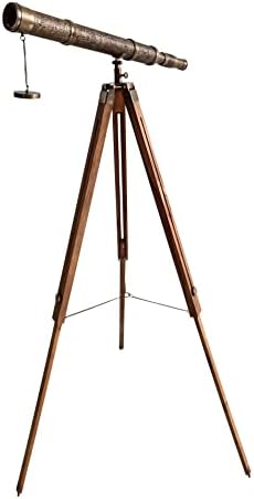 Antique Brass Textured Nautical Telescope Floor Standing Decor
