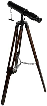 14 Inch Antique Brass Telescope with Wooden Tripod Stand