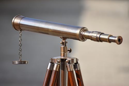 Brass Antique Telescope with Wooden Tripod Stand 18 Inch