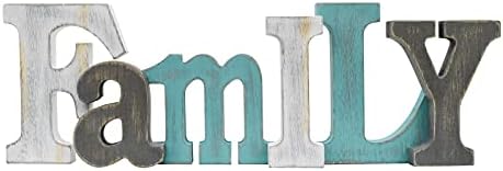 E-view Distressed Teal Wooden Letters Family Sign
