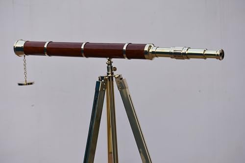 Brass Single Barrel Telescope with Wooden Tripod Stand 1