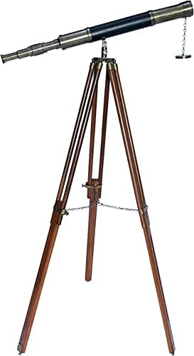 Nautical Floor Standing Antique Solid Brass Telescope with Wooden Tripod 1