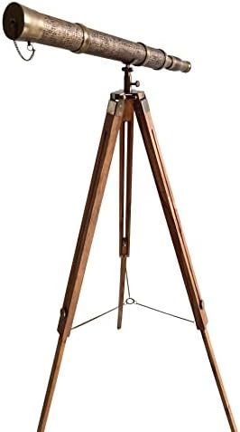 Antique Brass Textured Nautical Telescope Floor Standing Decor