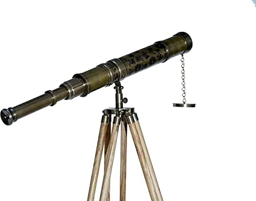 Antique Brass Nautical Telescope with Wooden Tripod