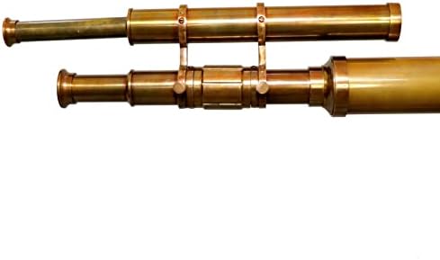 Nautical Antique Brass Double Barrel Telescope with Wooden Tripod