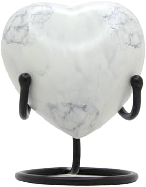Heart Urn for Human Ashes Small White Marble Keepsake with Stand