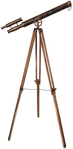 Antique Maritime Brass Telescope with Wooden Stand