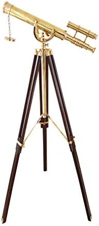 Nautical Anchor Master Floor Standing Telescope with Brass and Wood Finish
