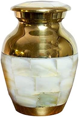 Brass Mother of Pearl Keepsake Urn with Velvet Box