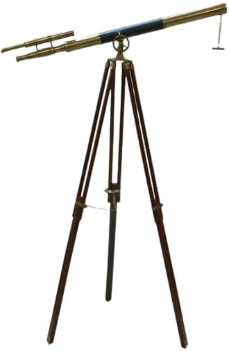 Vintage Marine Solid Brass Telescope with Brown Tripod