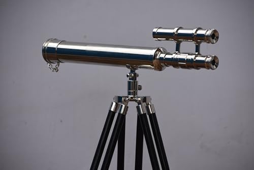 Mary Nautical Nickel Double Barrel Telescope with Wooden Stand
