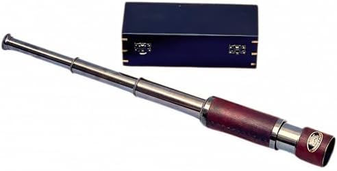 Vintage Brass Spyglass Telescope with Handheld Design and Wooden Box 15x Magnification