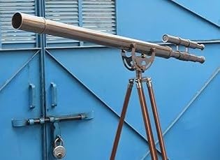 Vintage Double Barrel Telescope with Wooden Tripod 1