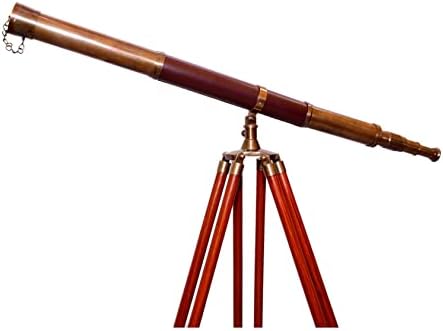 Nautical Antique Brass Telescope with Wooden Tripod