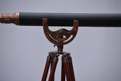 Brass Single Barrel Telescope with Wooden Tripod Stand