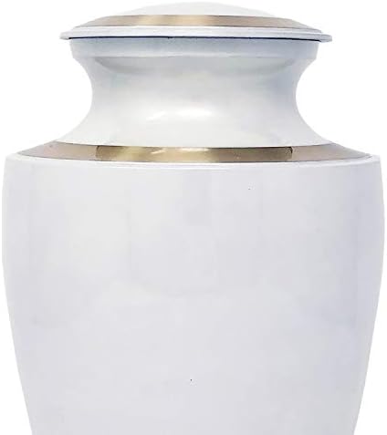 Modern Pearl White Cremation Urn with Bronze Accents