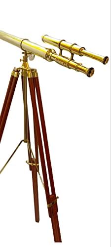 Vintage Brass Telescope with Adjustable Tripod Stand for Home Decor
