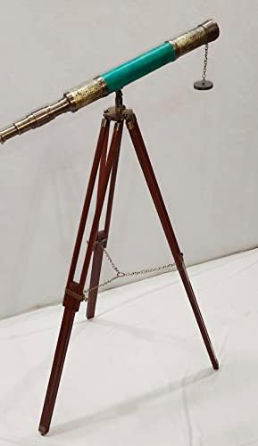 Antique Brass Telescope with Wooden Stand