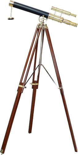 Vintage Brass Telescope with Wooden Nautical Tripod