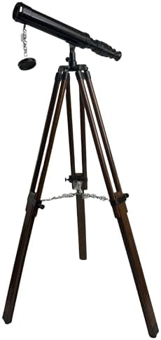 14 Inch Antique Brass Telescope with Wooden Tripod Stand