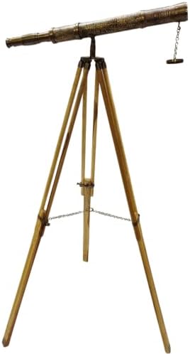 Antique Brass Telescope with Wooden Tripod