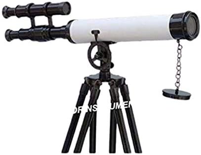 Authentic Bronze Nautical Telescope with White Leather Stand