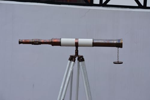 Vintage Antique Brass Telescope with Wooden Tripod Stand