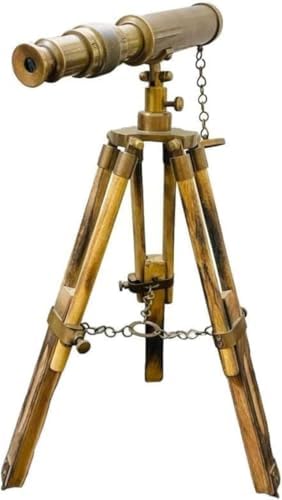 Vintage Brass Telescope with Wooden Tripod Stand