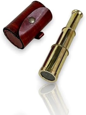 Solid Brass Handheld Telescope 6 Nautical Pirate Spy Glass Telescope with Leather Case