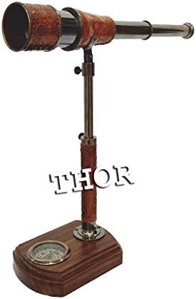 Antique Handmade Telescope with Compass Wooden Base Decorative Home Decor Gift