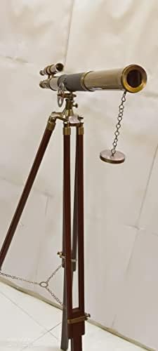 Vintage Marine Solid Brass Telescope with Brown Tripod