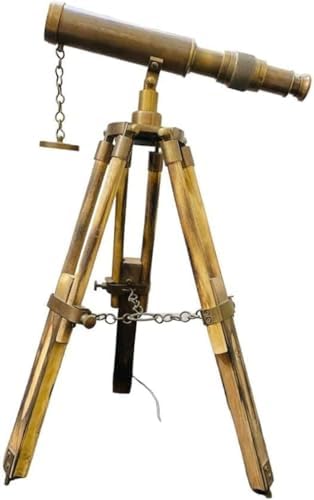 Vintage Brass Telescope with Wooden Tripod Stand