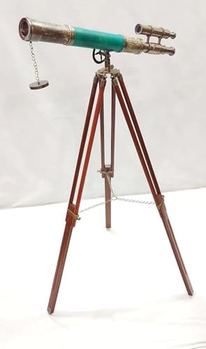 Nautical Leather Antique Brass Telescope with Tripod Stand