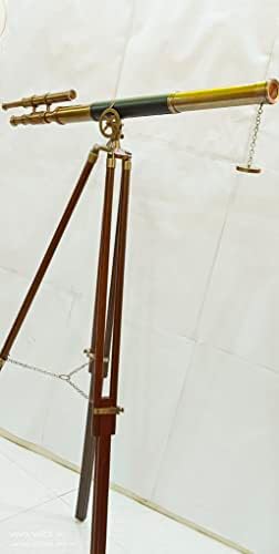 Maritime Double Barrel Telescope with Brown Wooden Tripod