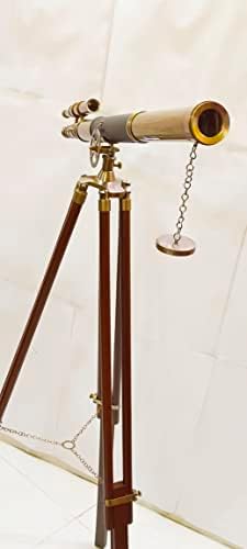 Maritime Double Barrel Telescope with Brown Wooden Tripod