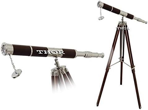 Nautical Brass Telescope with Black Leather and Tripod