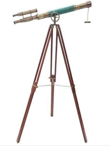 Nautical Leather Antique Brass Telescope with Tripod Stand