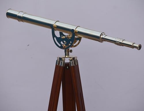 Classic Brass Telescope with Wooden Stand for Home and Office Dcor