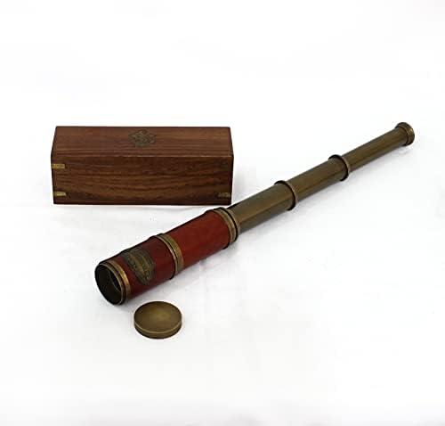 Brass Telescope with Leather Cover and Wooden Box