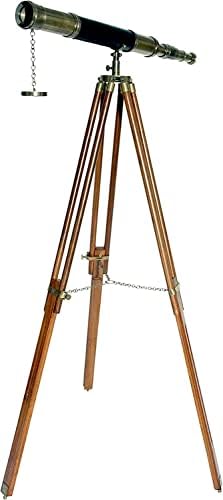 Nautical Floor Standing Antique Solid Brass Telescope with Wooden Tripod 1