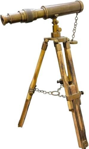 Vintage Brass Telescope with Wooden Tripod Stand
