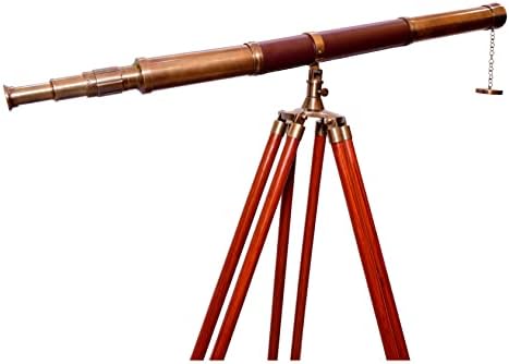 Nautical Antique Brass Telescope with Wooden Tripod