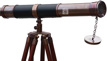Vintage Brass Telescope with Wooden Tripod Stand 1