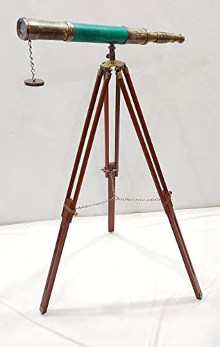 Antique Brass Telescope with Wooden Stand
