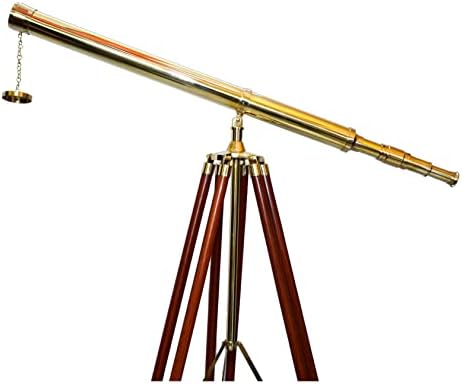 Vintage Solid Brass Nautical Navy Telescope with Brown Tripod