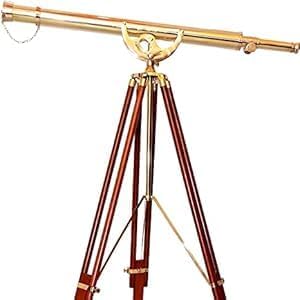 Vintage Solid Brass Nautical Telescope with Brown Tripod