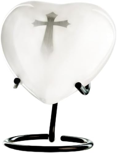 Small Heart Shaped Urn for Ashes with Cross